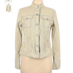 Vintage Y2K GAP Stretch Corduroy Jacket, Cream with Brown Stitching, XS